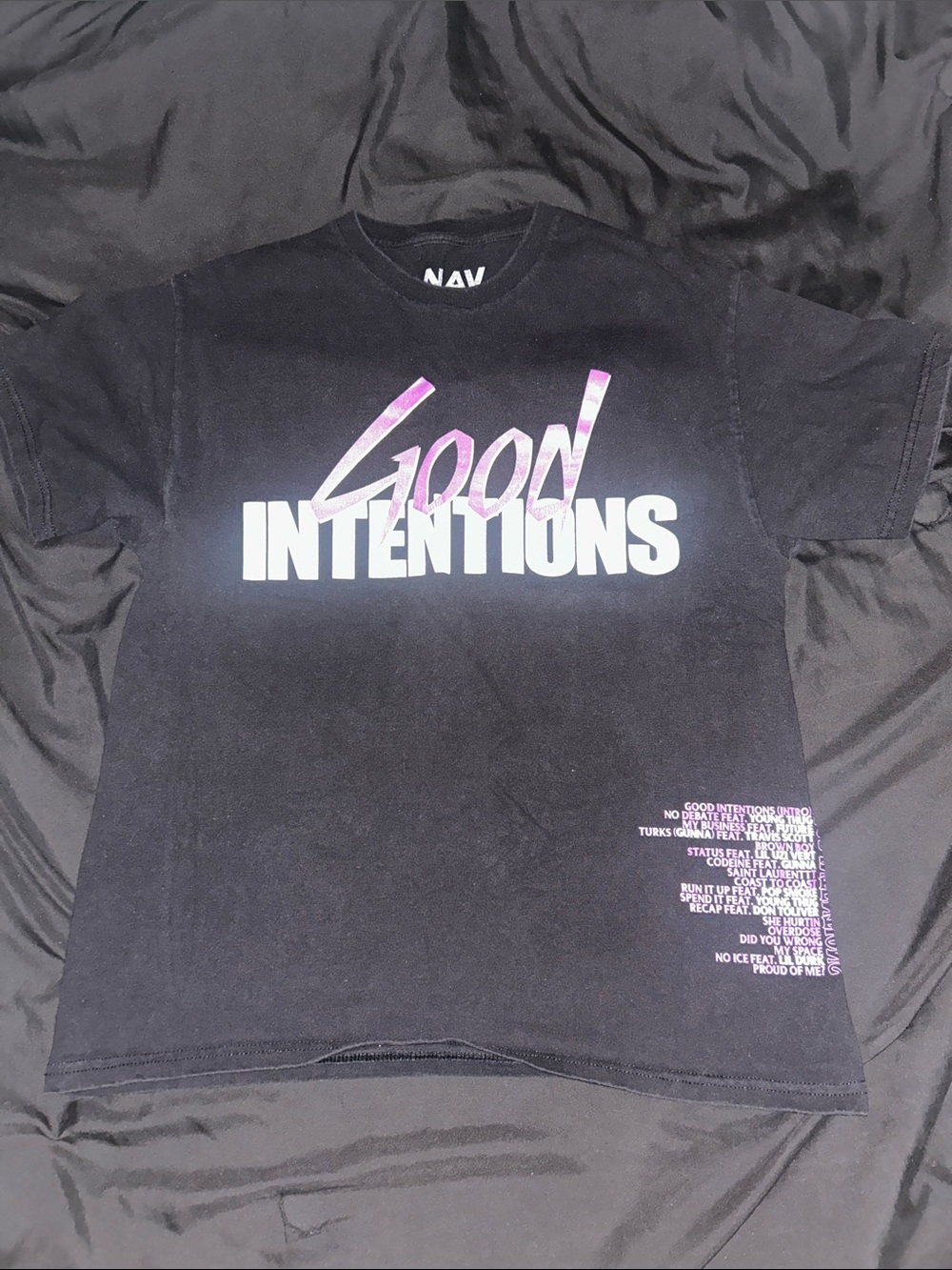 VLONE Black T-Shirt with White and Purple 'Good Intentions' Graphic
